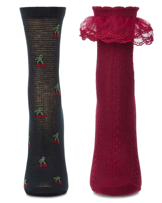 2 Pair Women's Cotton-Rich Fashion Ankle and Crew Socks