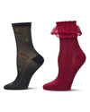 2 Pair Women's Cotton-Rich Fashion Ankle and Crew Socks
