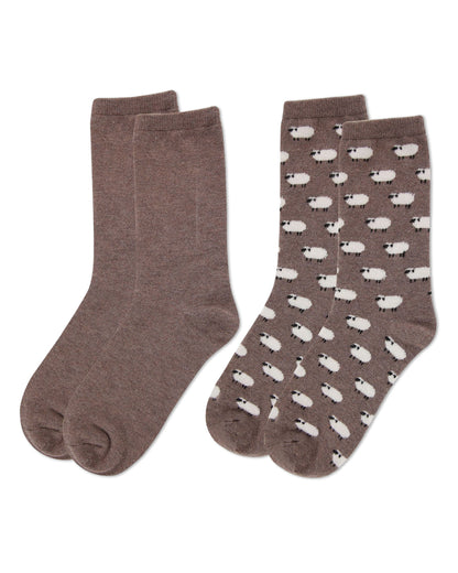 2 Pair Women's Cashmere Blend Fine-Gauge Crew Socks