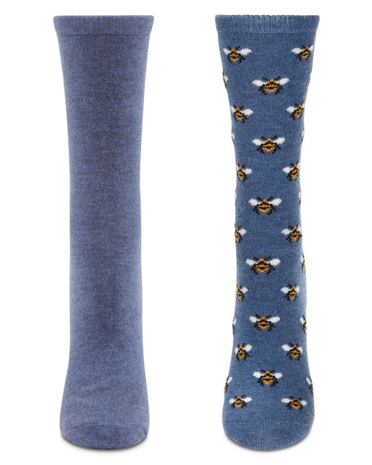 2 Pair Women's Cashmere Blend Fine-Gauge Crew Socks