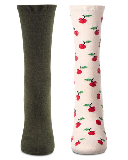 2 Pair Women's Cashmere Blend Fine-Gauge Crew Socks