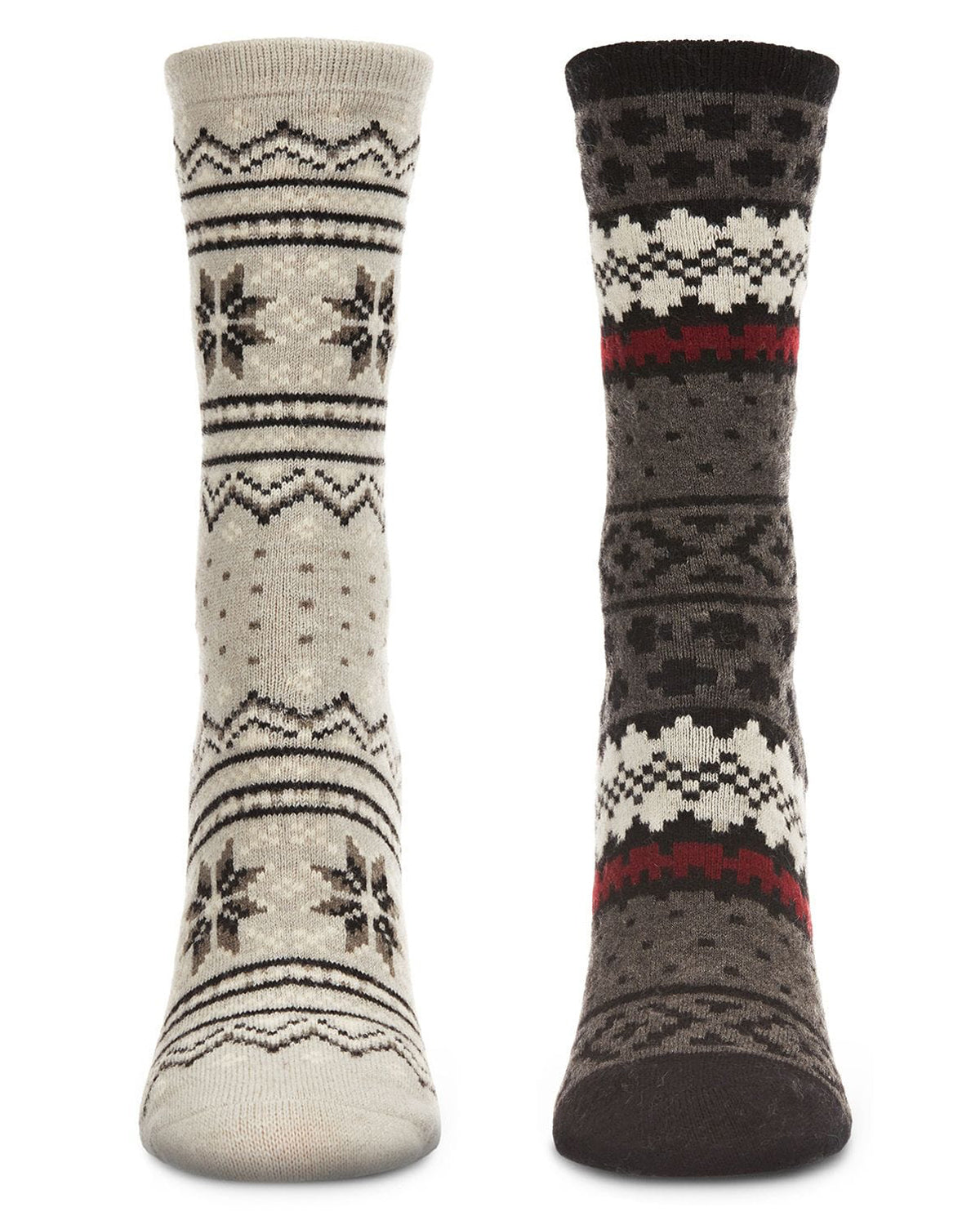 2 Pair Women's Fair Isle Cashmere Blend Fine-Gauge Crew Socks