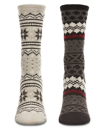 2 Pair Women's Fair Isle Cashmere Blend Fine-Gauge Crew Socks