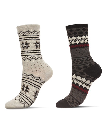 2 Pair Women's Fair Isle Cashmere Blend Fine-Gauge Crew Socks