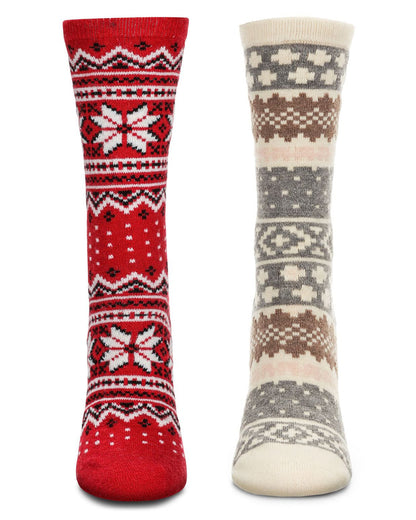 2 Pair Women's Fair Isle Cashmere Blend Fine-Gauge Crew Socks