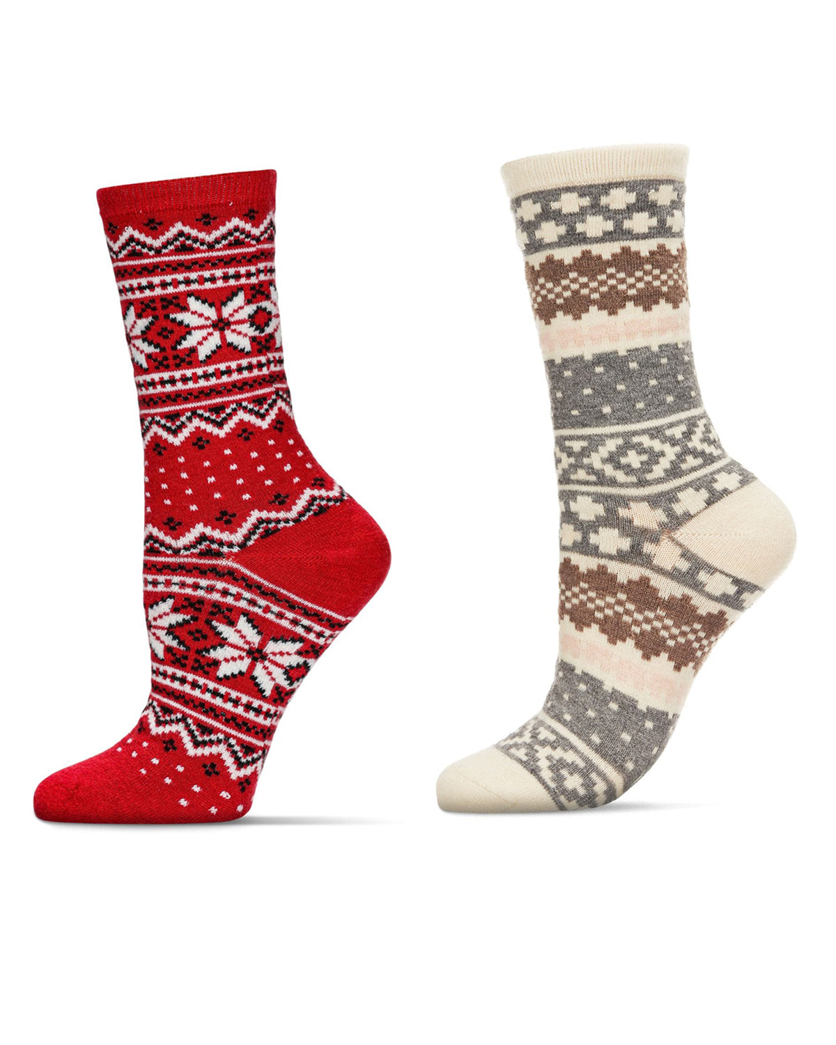 2 Pair Women's Fair Isle Cashmere Blend Fine-Gauge Crew Socks