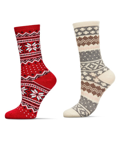 2 Pair Women's Fair Isle Cashmere Blend Fine-Gauge Crew Socks