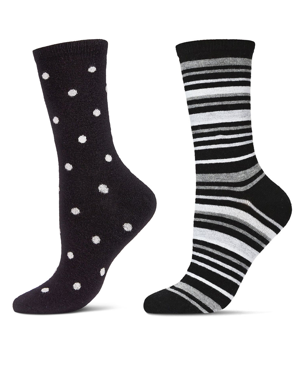 Women's 2 Pair Pack Cashmere Blend Crew Socks : Color: Black-Black