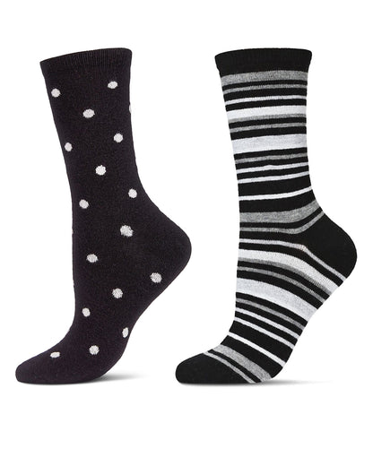 Women's 2 Pair Pack Cashmere Blend Crew Socks : Color: Black-Black