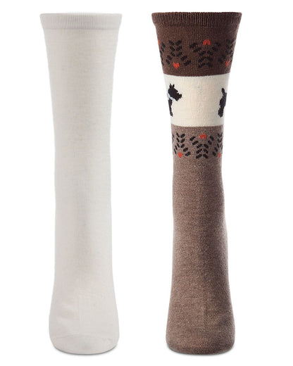 2 Pair Women's Cashmere-Blend Solid-Color and Novelty Crew Socks