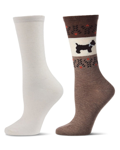 2 Pair Women's Cashmere-Blend Solid-Color and Novelty Crew Socks