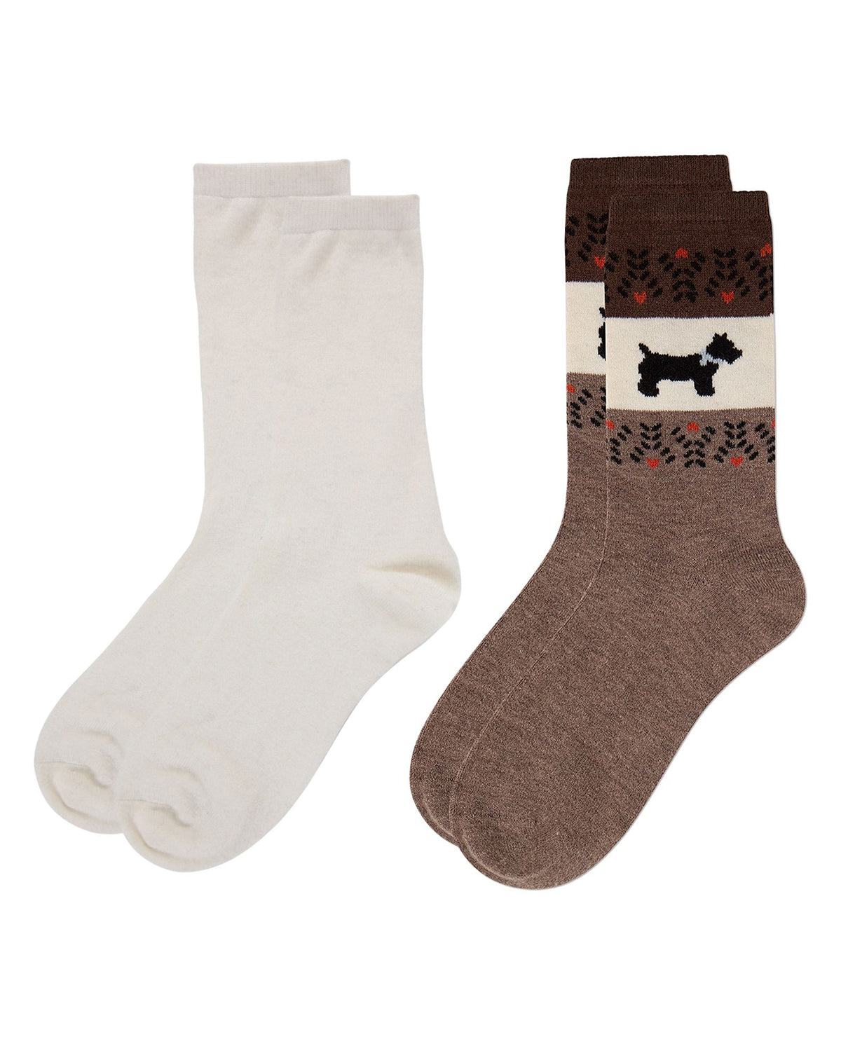 2 Pair Women's Cashmere-Blend Solid-Color and Novelty Crew Socks