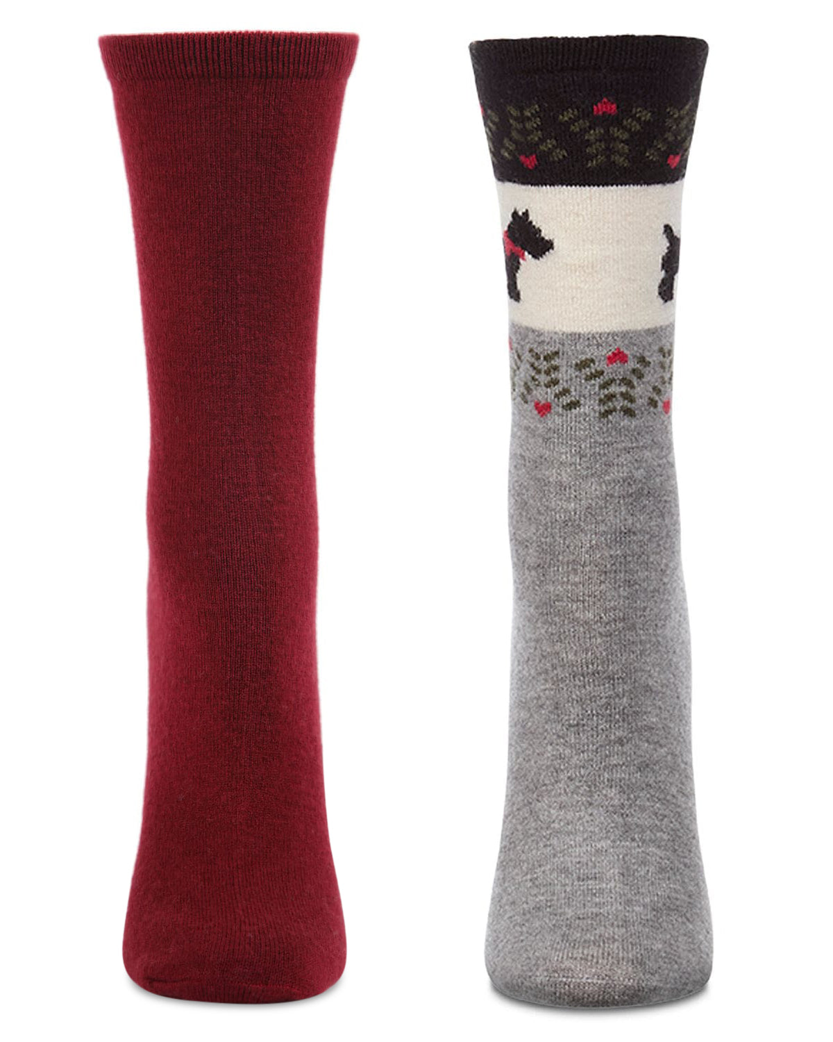 2 Pair Women's Cashmere-Blend Solid-Color and Novelty Crew Socks