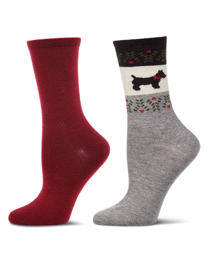 2 Pair Women's Cashmere-Blend Solid-Color and Novelty Crew Socks