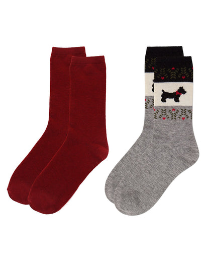 2 Pair Women's Cashmere-Blend Solid-Color and Novelty Crew Socks