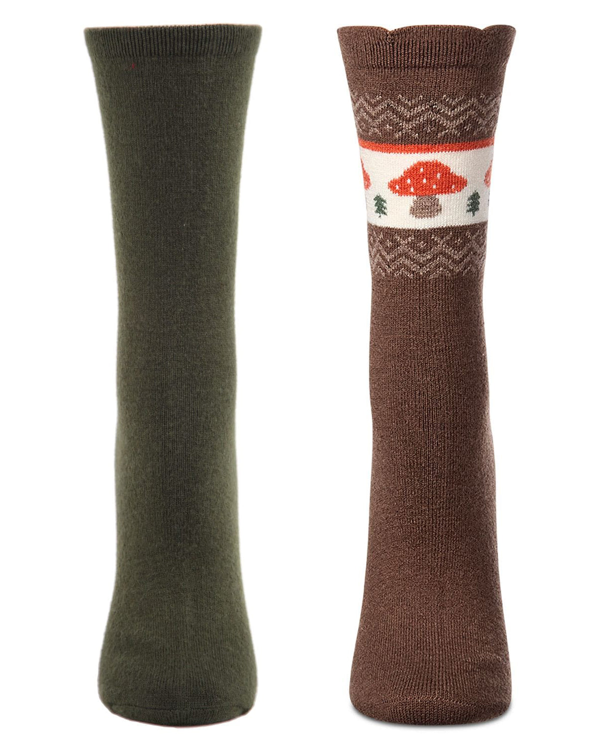 2 Pair Women's Cashmere-Blend Solid-Color and Novelty Crew Socks