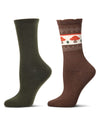 2 Pair Women's Cashmere-Blend Solid-Color and Novelty Crew Socks