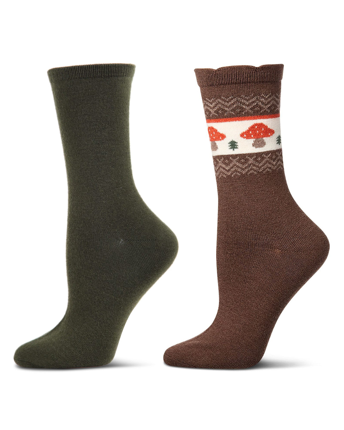 2 Pair Women's Cashmere-Blend Solid-Color and Novelty Crew Socks