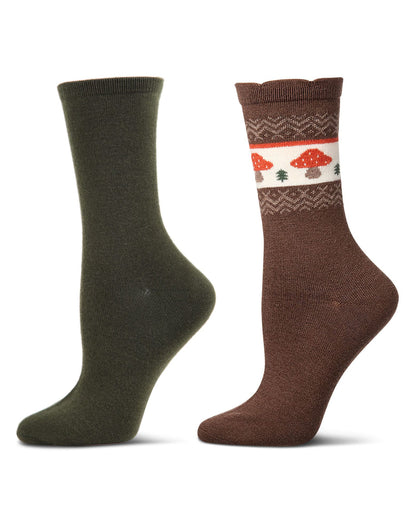 2 Pair Women's Cashmere-Blend Solid-Color and Novelty Crew Socks