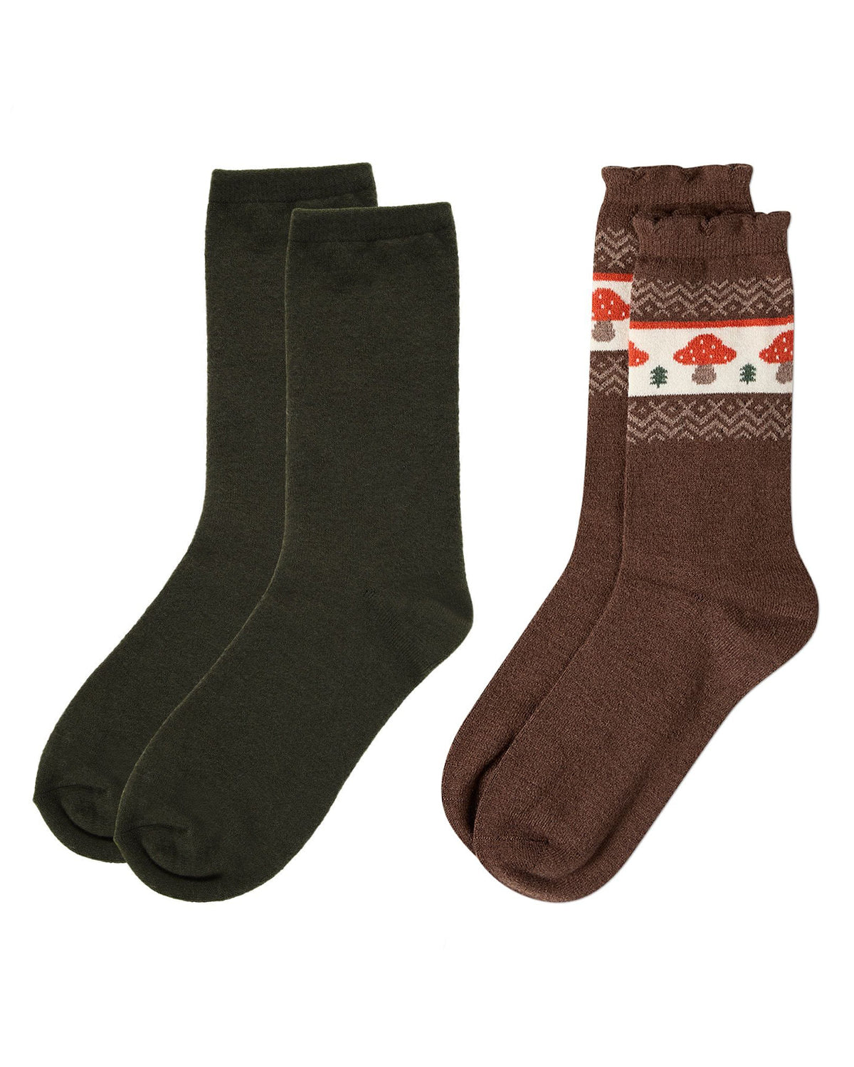 2 Pair Women's Cashmere-Blend Solid-Color and Novelty Crew Socks