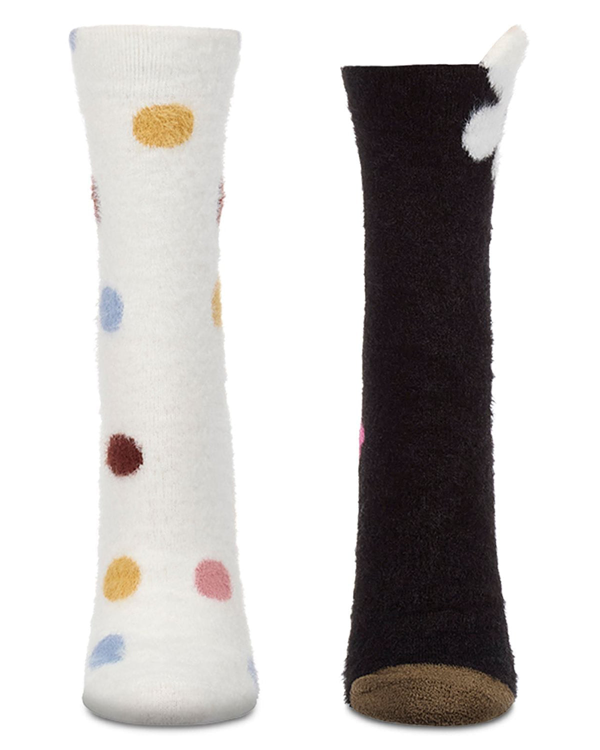 2 Pair Women's Fuzzy Dot and Daisy Cozy Crew Socks
