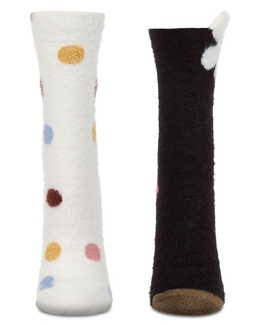 2 Pair Women's Fuzzy Dot and Daisy Cozy Crew Socks