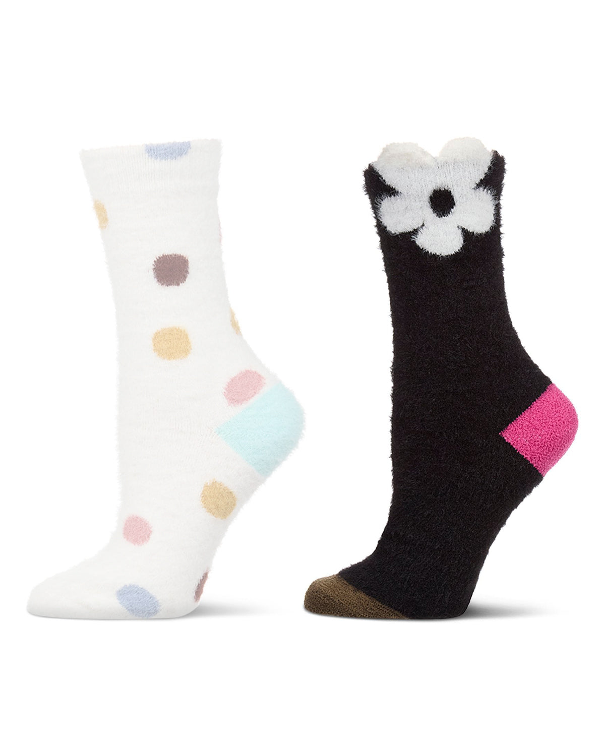 2 Pair Women's Fuzzy Dot and Daisy Cozy Crew Socks