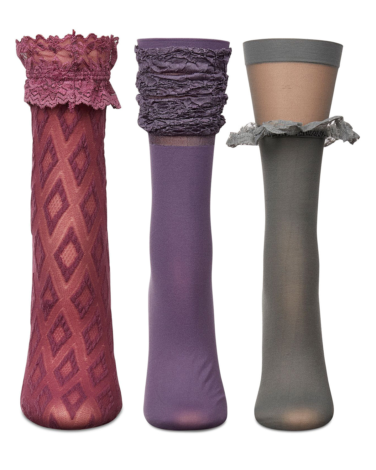 Women's 3 Pair Pack Fashion Anklet Socks : Color: Black-Red