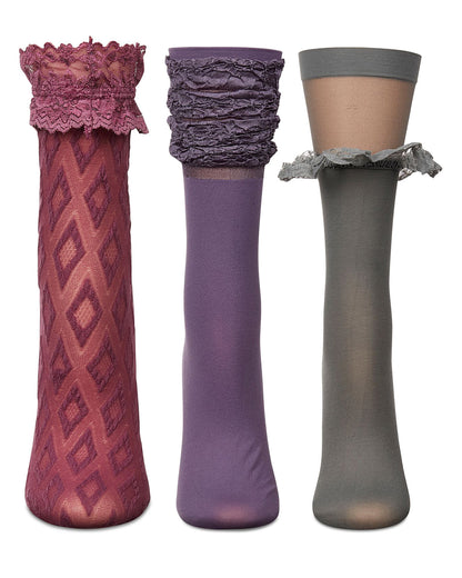 Women's 3 Pair Pack Fashion Anklet Socks : Color: Black-Red