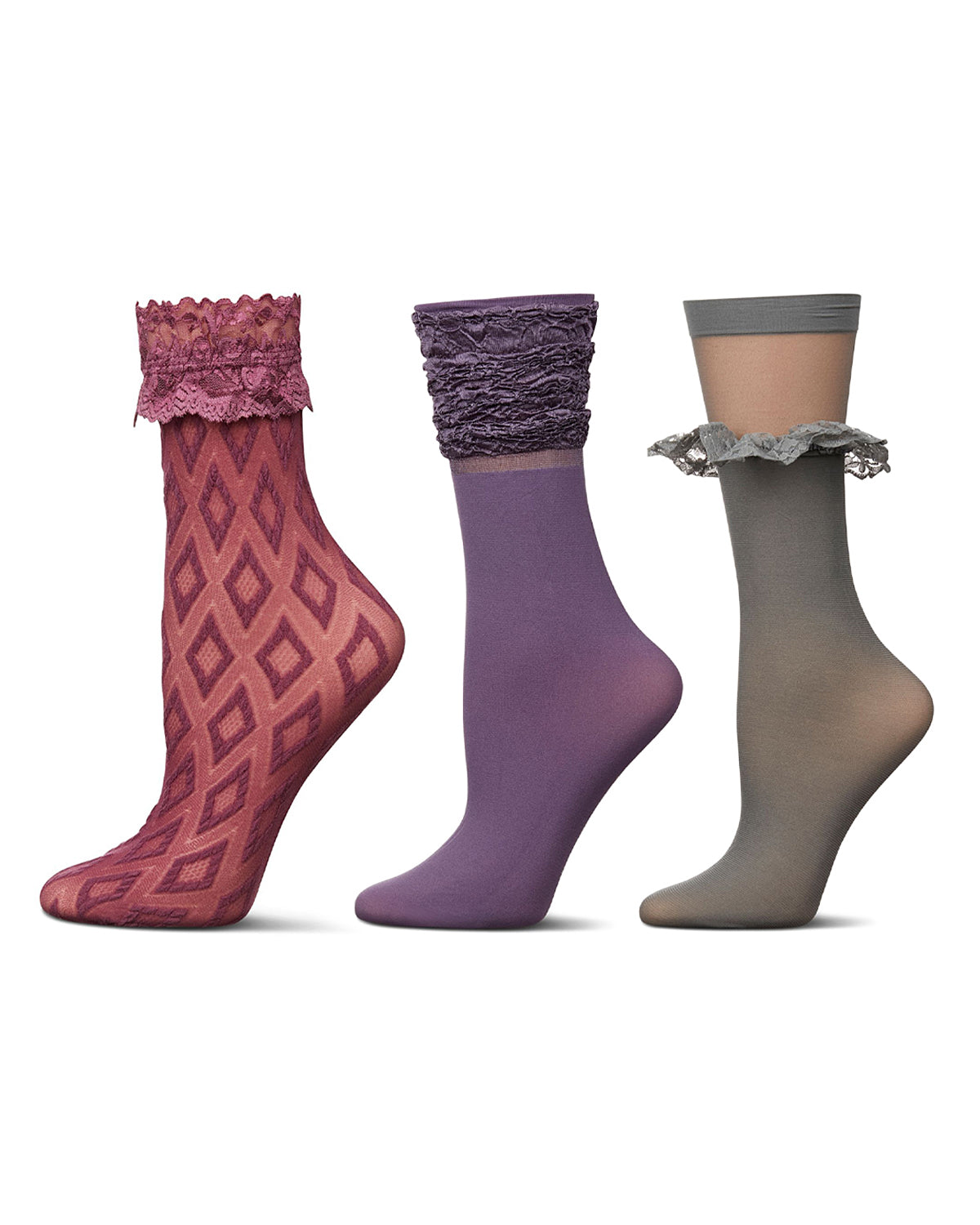 Women's 3 Pair Pack Fashion Anklet Socks : Color: Black-Red