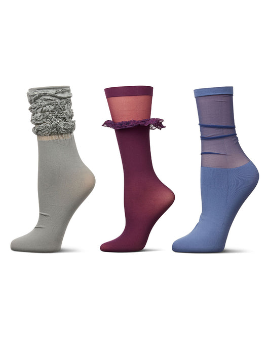 Women's 3 Pair Pack Fashion Anklet Socks : Color: Gray-Black
