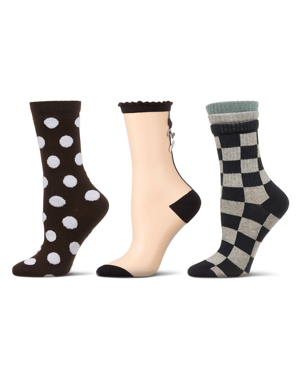 Women's 3 Pair Pack Fashion Crew Socks : Color: Black-Black