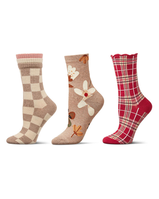 Women's 3 Pair Pack Fashion Crew Socks : Color: Brown Heather