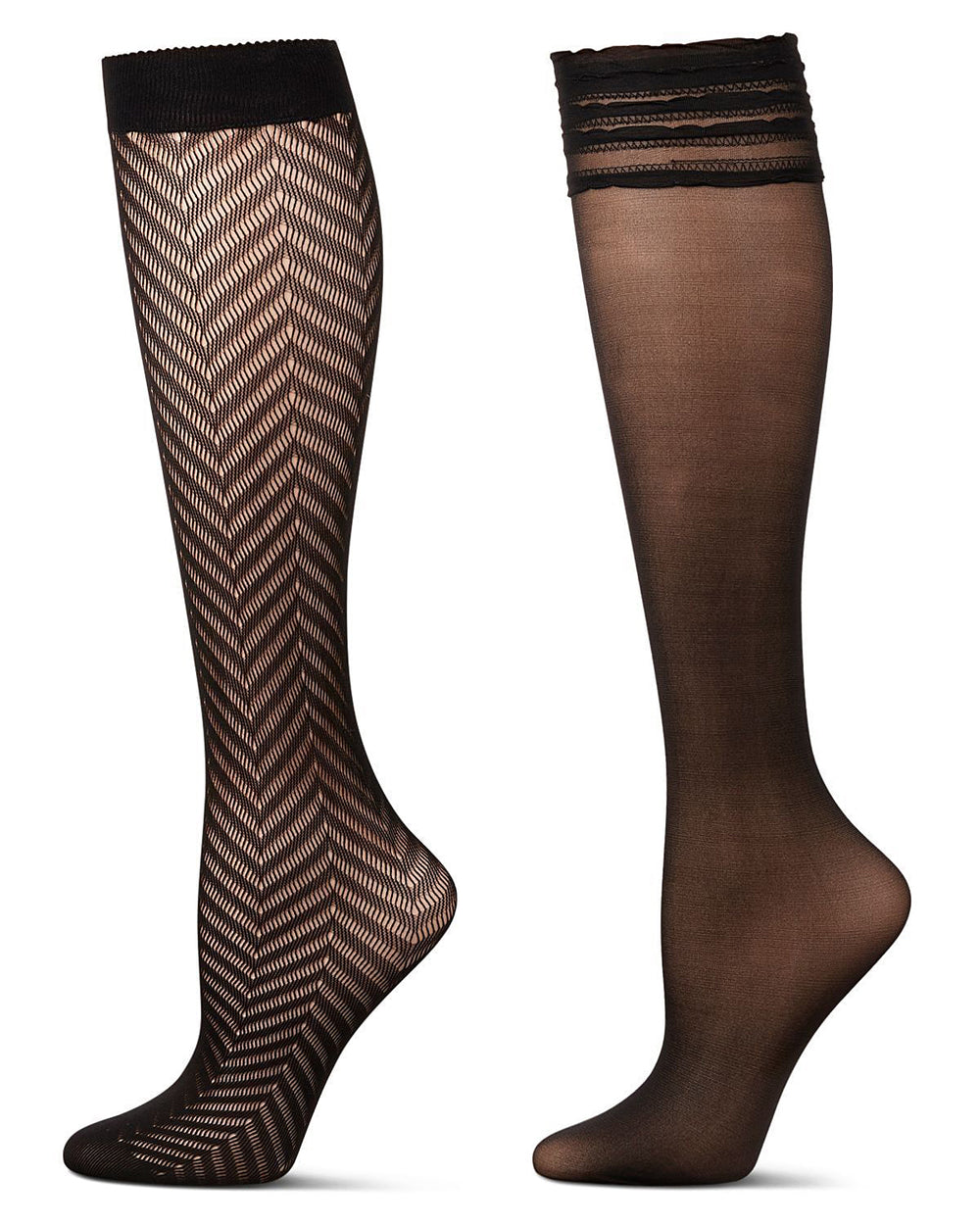 Women's 2 Pair Pack Fashion Knee High Socks : Color: Black-Black