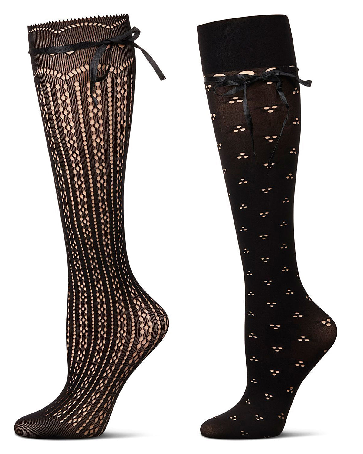 Women's 2 Pair Pack Fashion Knee High Socks : Color: Black-Nude