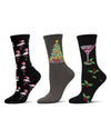Women's 3 Pair Pack Christmas Holiday Cheer Crew Socks : Color: Black