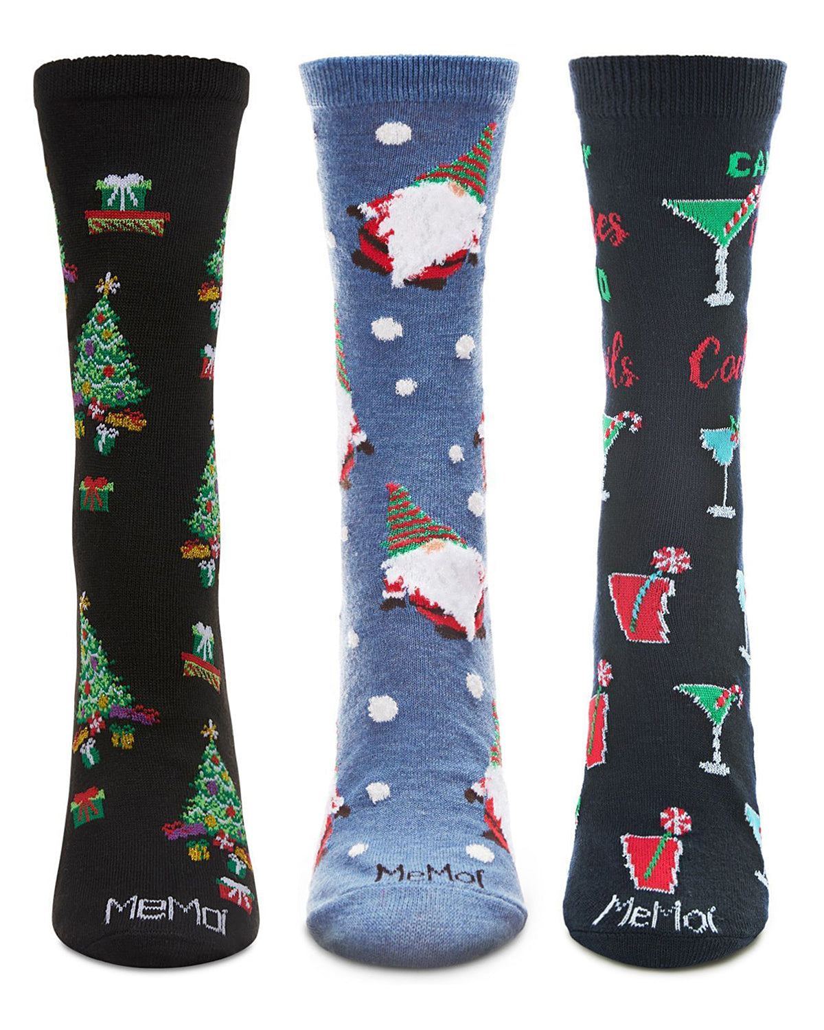 Women's 3 Pair Pack Christmas Holiday Cheer Crew Socks : Color: Black