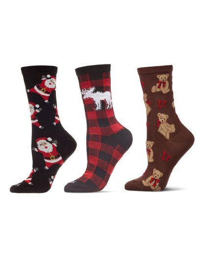 3 Pair Women's Christmas-Themed Fashion Fine-Gauge Novelty Crew Socks