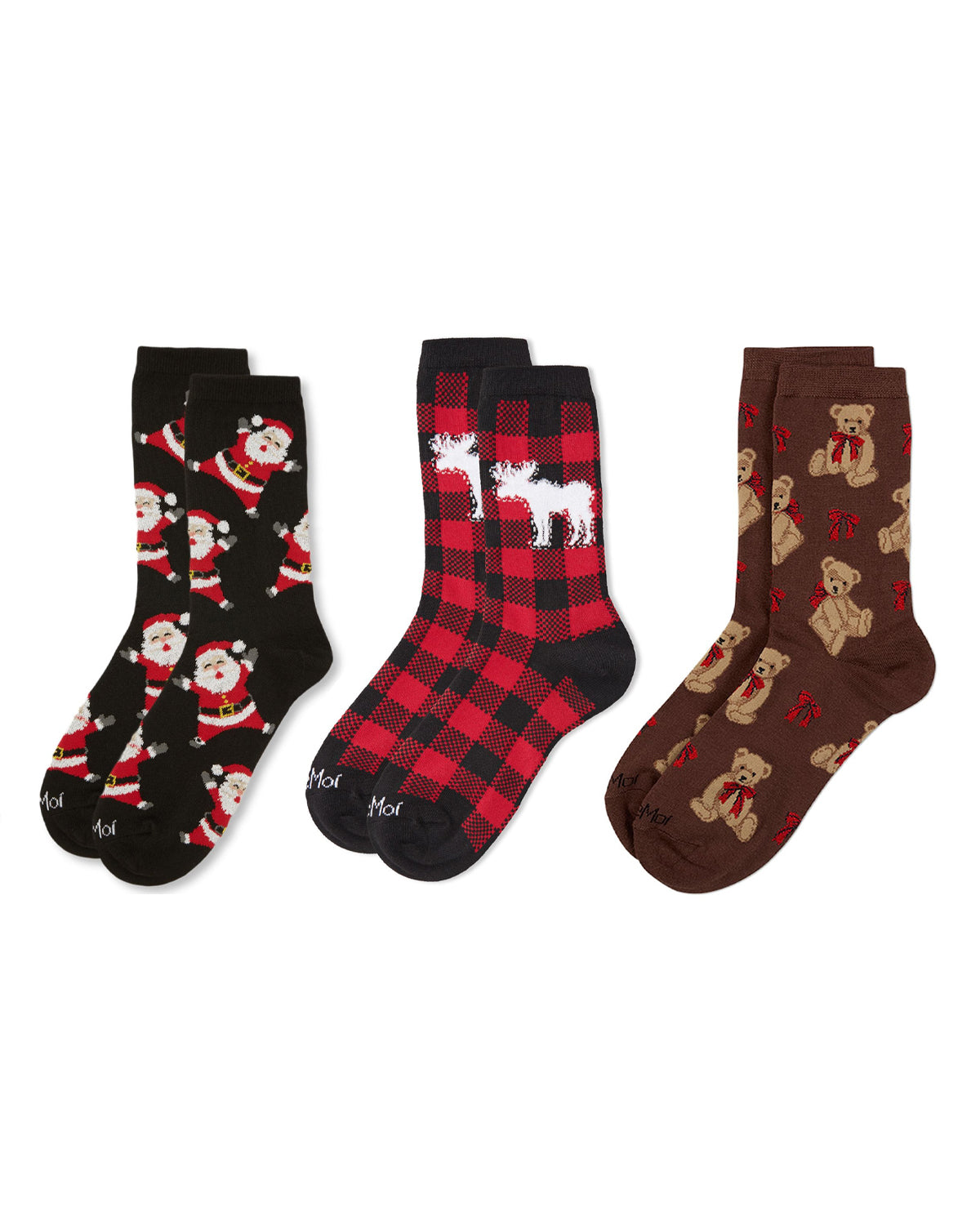 3 Pair Women's Christmas-Themed Fashion Fine-Gauge Novelty Crew Socks