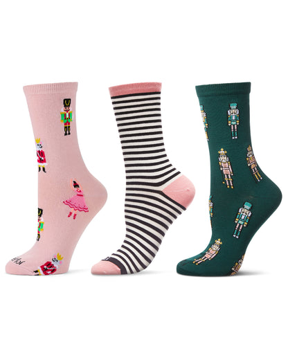 3 Pair Women's Christmas-Themed Fashion Fine-Gauge Novelty Crew Socks