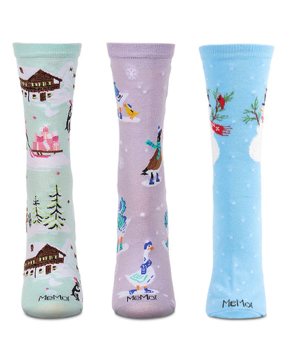 3 Pair Women's Holiday Fashion Festive Fine-Gauge Crew Socks