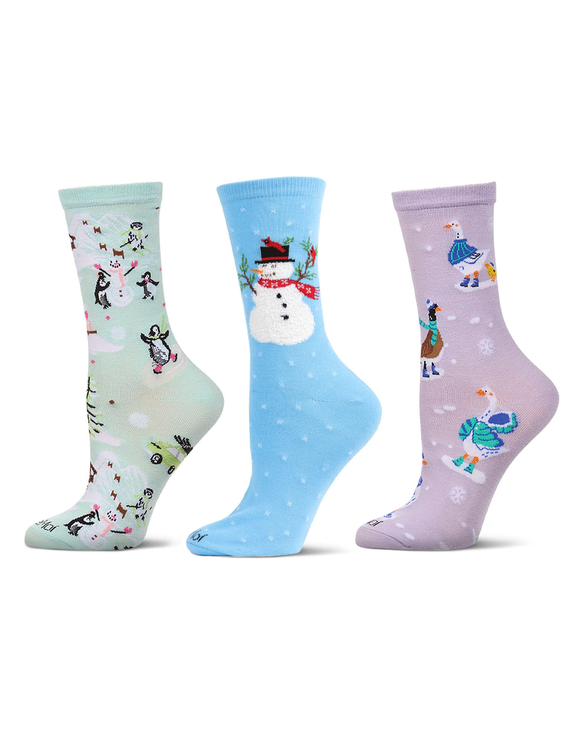 3 Pair Women's Holiday Fashion Festive Fine-Gauge Crew Socks