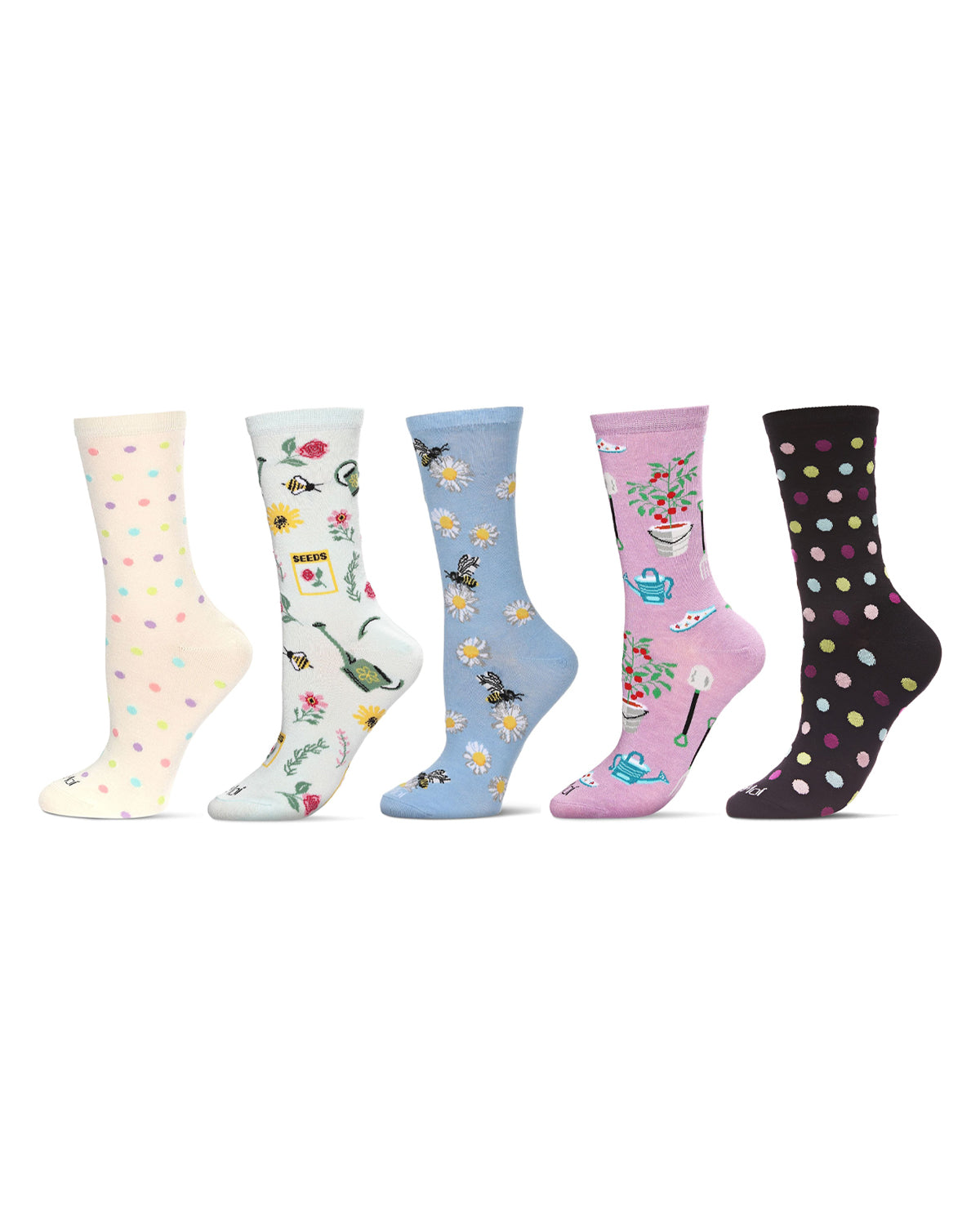 5 Pair Women's Rayon-Blend Fine-Gauge Fashion Novelty Crew Socks