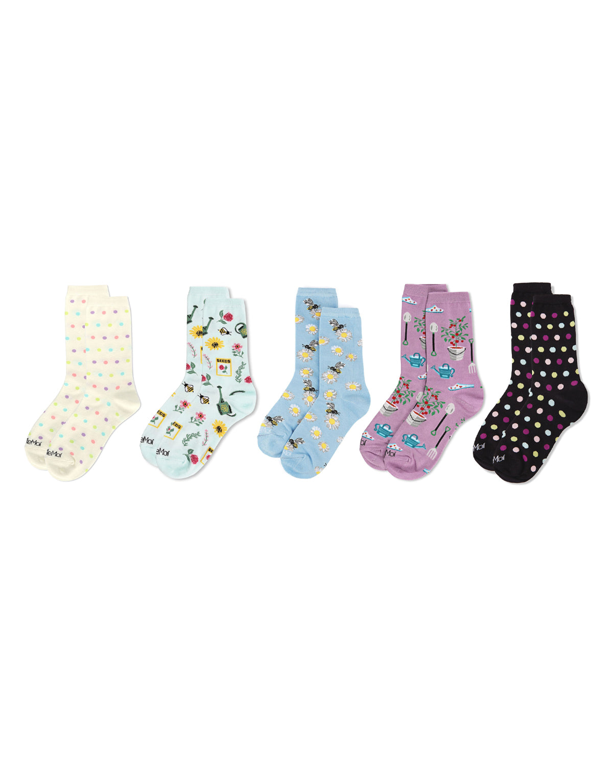 5 Pair Women's Rayon-Blend Fine-Gauge Fashion Novelty Crew Socks