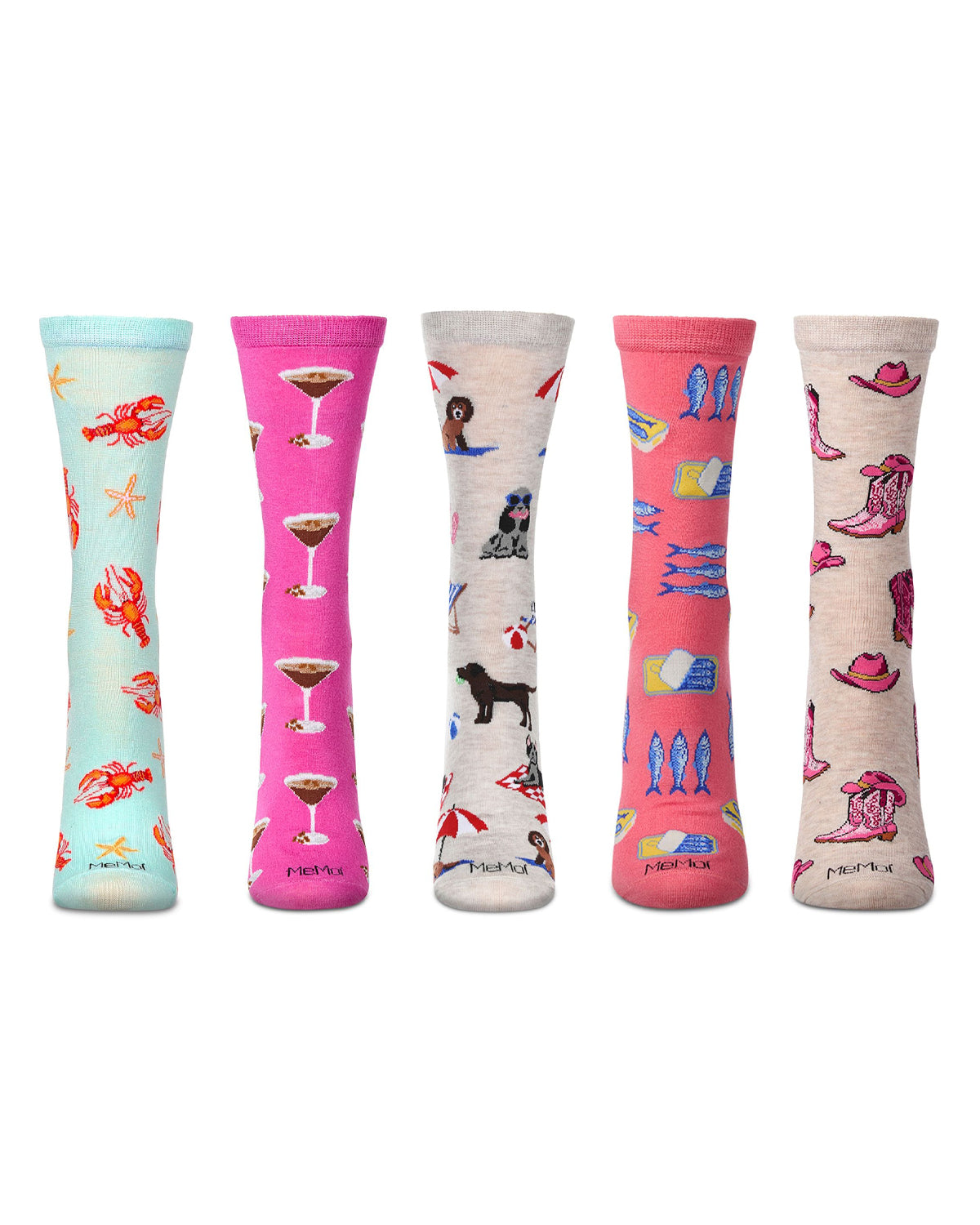 5 Pair Women's Rayon-Blend Fine-Gauge Fashion Novelty Crew Socks