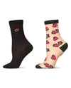 2 Pair Women's Fashion Floral Crew Socks : Color: Navy