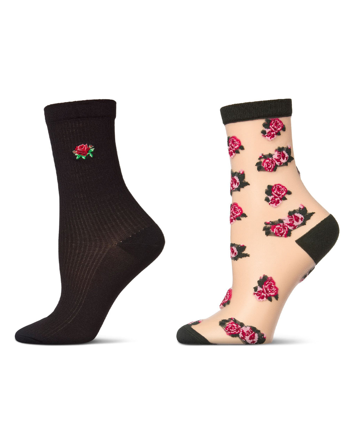 2 Pair Women's Fashion Floral Crew Socks : Color: Navy