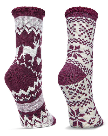 Women's 2 Pair Pack Thermal Crew Socks : Colo: Burgundy