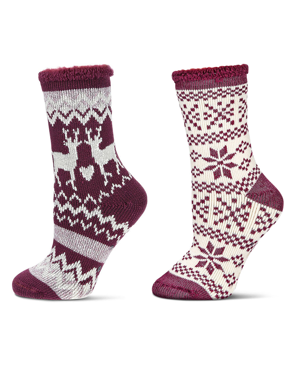 Women's 2 Pair Pack Thermal Crew Socks : Colo: Burgundy