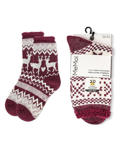 Women's 2 Pair Pack Thermal Crew Socks : Colo: Burgundy